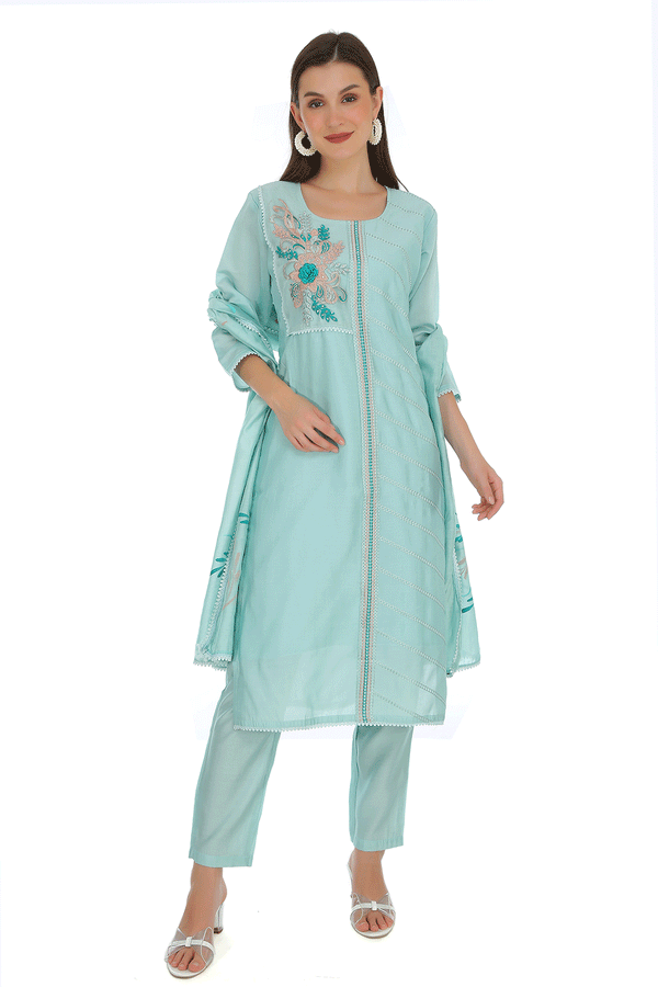 Bhumi  Turquoise Blue Muslin Suit Set