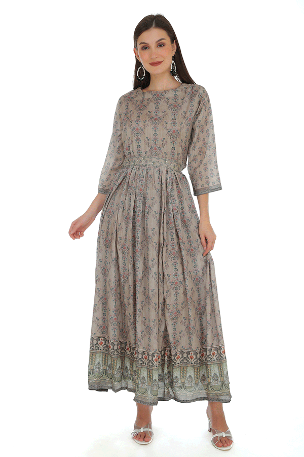 Bela Beige Floral Gown with belt (Non Padded)