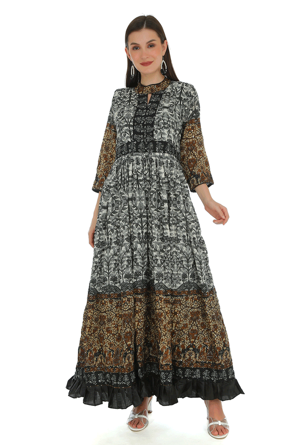 Barkha Black  Printed Anarkali  Dress  with  (Padded)