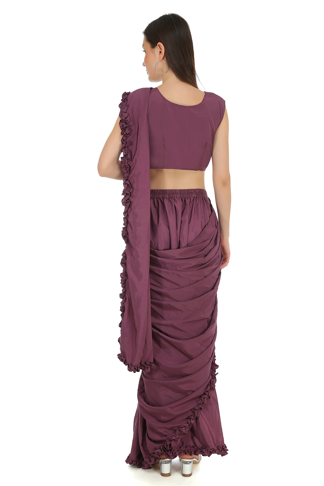 Purple Drape saree with Belt & Blouse (Non Padded)