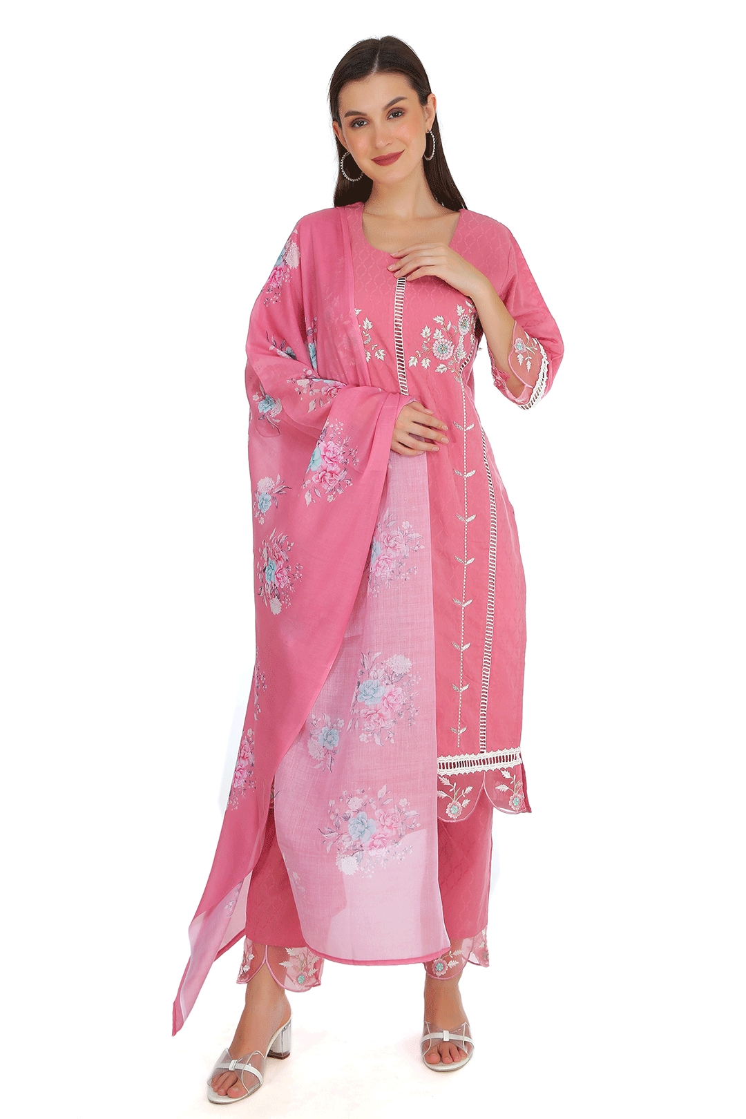 Blush  Pink  Cotton Mul  Suit Set with Cotton Mul Dupatta