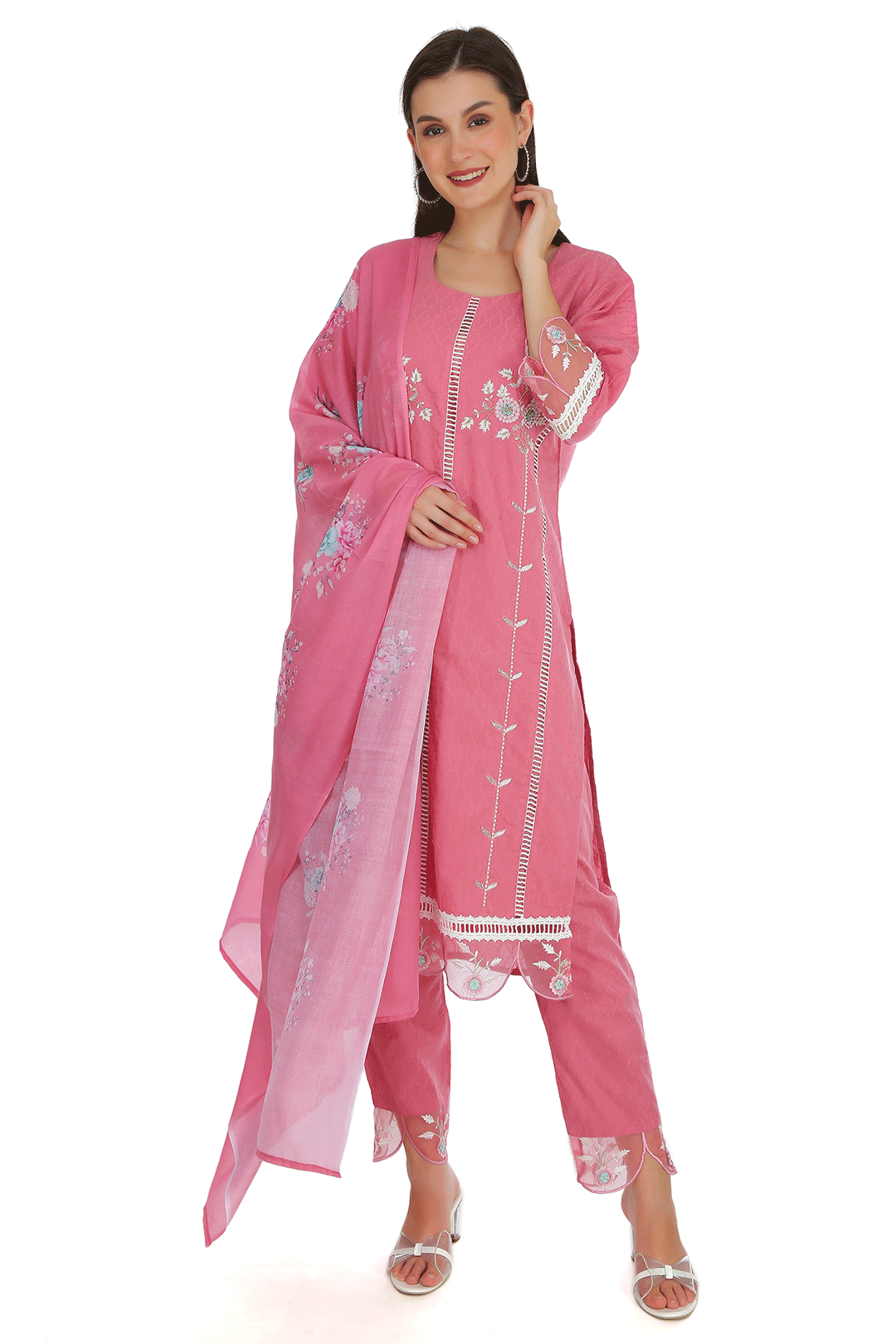 Blush  Pink  Cotton Mul  Suit Set with Cotton Mul Dupatta