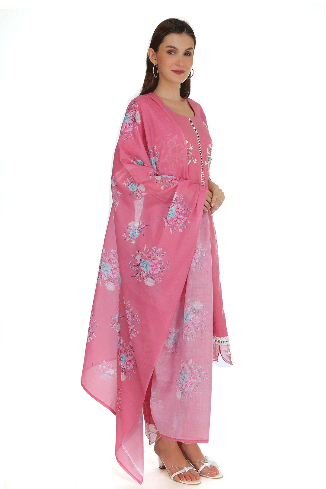 Blush  Pink  Cotton Mul  Suit Set with Cotton Mul Dupatta