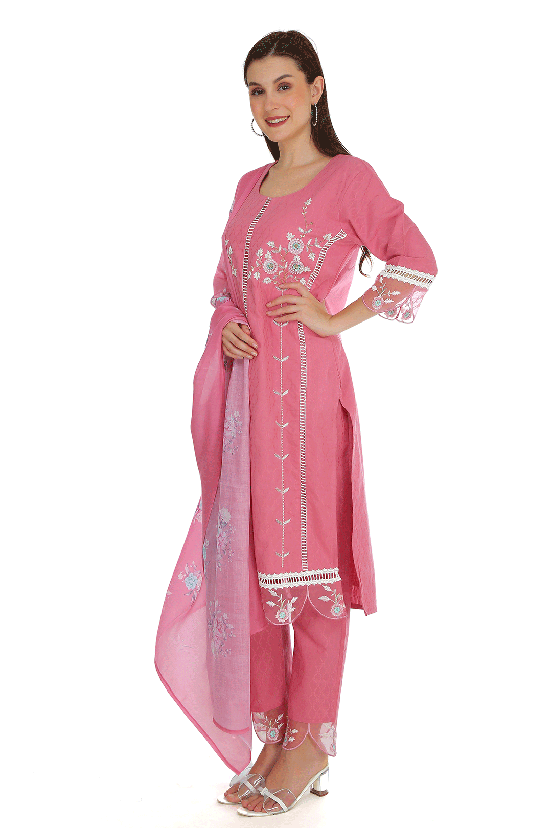 Blush  Pink  Cotton Mul  Suit Set with Cotton Mul Dupatta