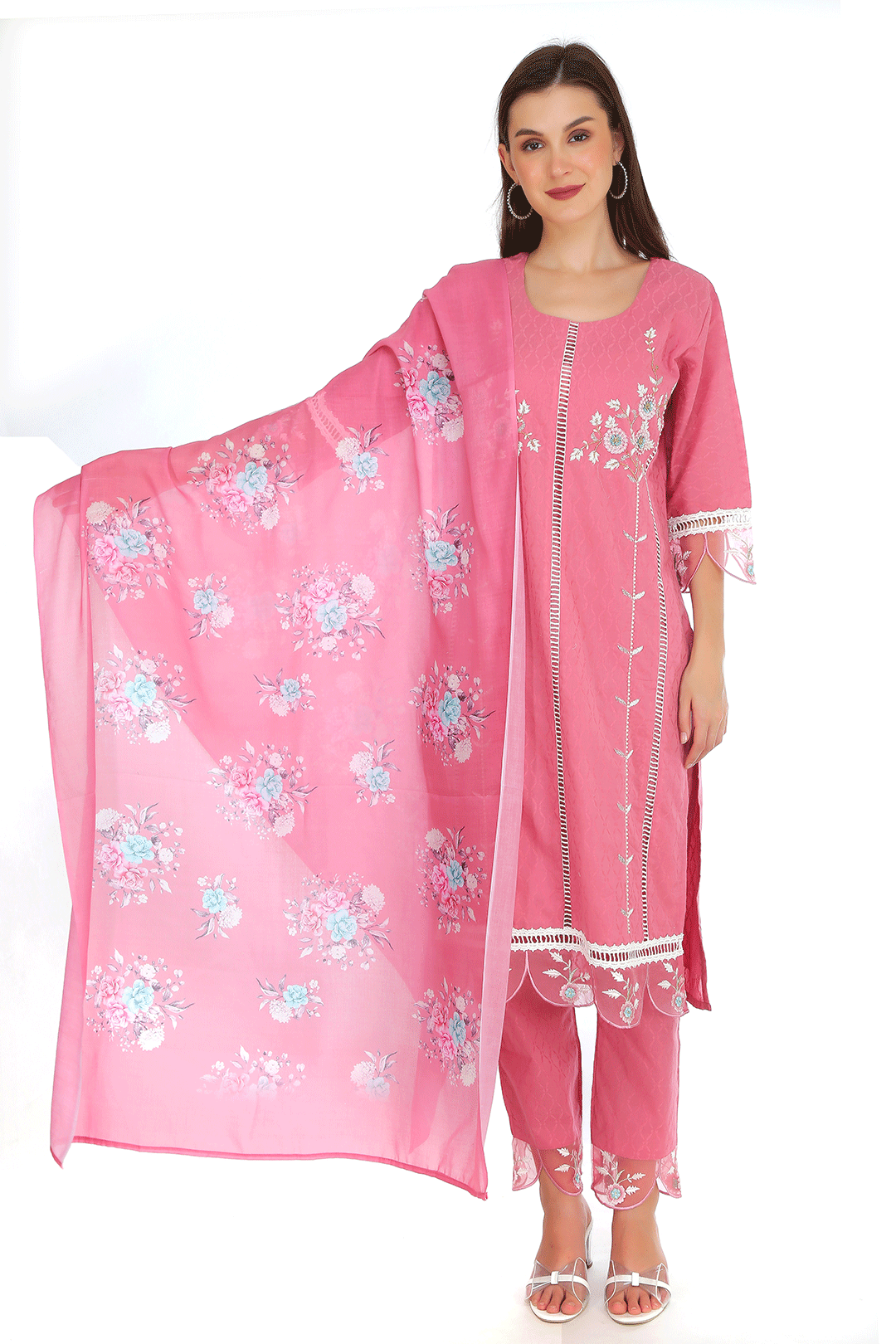 Blush  Pink  Cotton Mul  Suit Set with Cotton Mul Dupatta