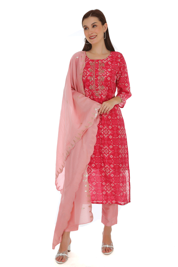 Mahika Magenta Dola Silk Suit Set