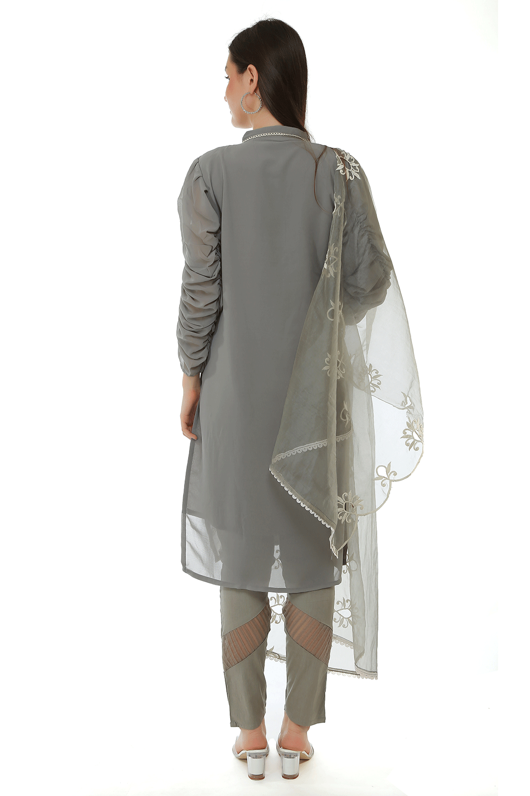 Glare Grey Puffed Sleeves Suit Set